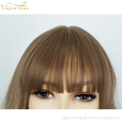Vigorous Blonde Brown Ombre Wigs with Bangs Natural Wave Long Curly Two Tone Synthetic Hair for Black Women Cosplay Party